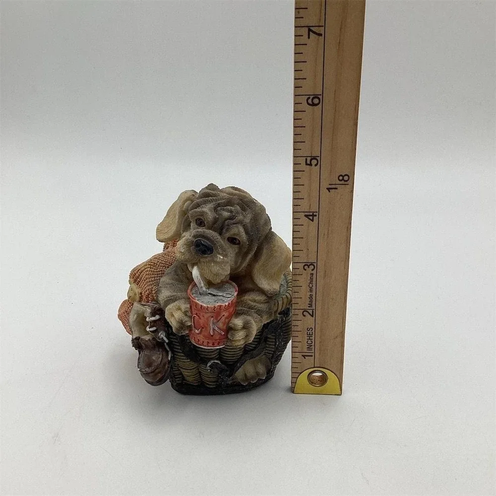 Adorable‎ Shar Pei Puppy Drinking Soda in Basket Figurine Decor 4